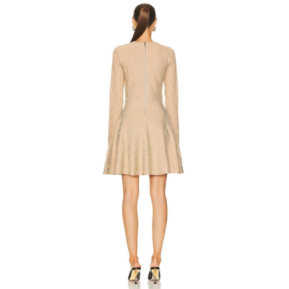 Givenchy 4G Logo Jacquard Knit Mini Dress Beige Long Sleeve Size Small - Picture 6 of 16